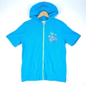 Quacker Factory See Thru Parrot Hoodie Women's Medium Full Zip Floral Cottage‎